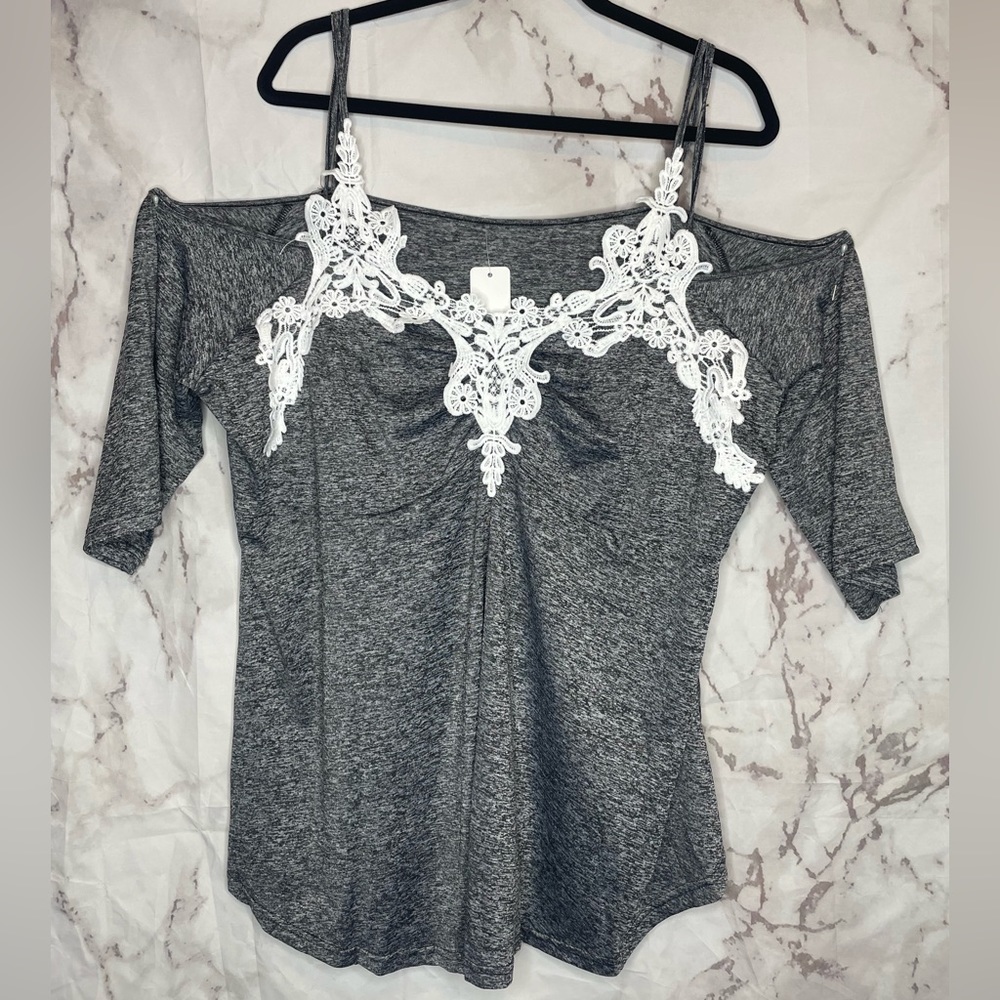 Open shoulder grey top